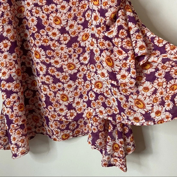 Daisy Floral Layered Cold Shoulder Top Tie Straps Sleeve Lightweight Size Medium - Picture 3 of 11